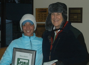 With tournament host Carol Semple Thompson,<br>appropriately dressed for the wintry weather<br>(Harder Hall photo)