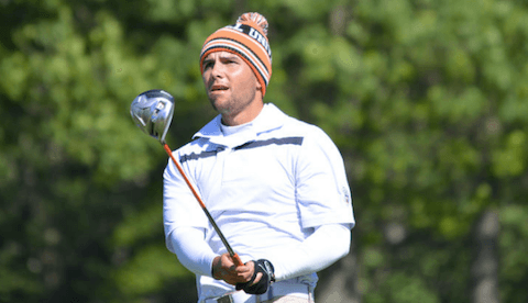 Thomas La Morte watches a shot during the NJ Amateur final round <br>(NJSA Photo)</br>