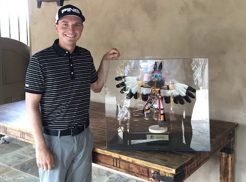 Cory Bacon won the tournament, and possibly one of <br>the coolest trophies in golf (courtesy Cory Bacon Twitter)