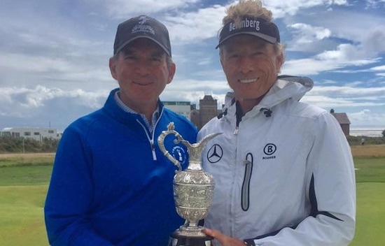 Chip Lutz poses with champion Bernhard Langer