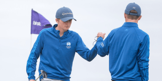 Day one leader Sandy Scott (L) <br>(Scottish Amateur Photo)