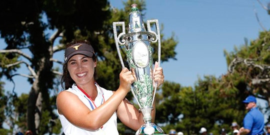 Sophia Schubert with the Robert Cox Trophy (USGA photo)