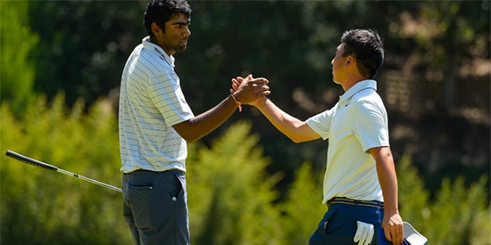 Doug Ghim (R) beat Sahith Theegala (L) in a match full of lead changes<br>(USGA photo)