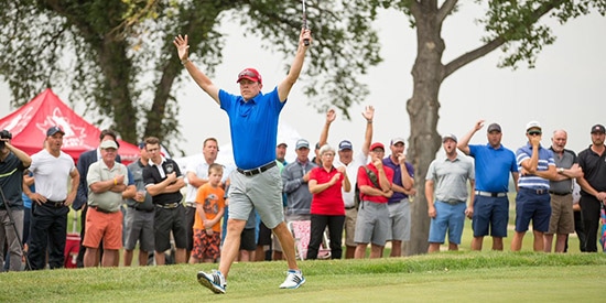 Fanning early walked this would-be winning eagle putt but did<br>make the winning putt four holes later (Golf Canada photo)