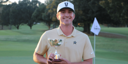 Vanderbilt's Will Gordon with his medalist trophy <br>(Vanderbilt Athletics Photo)