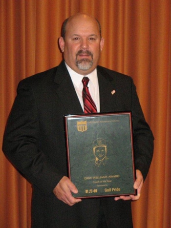 Coach Poe pictured receiving the Dave Williams<br> National Coach of the Year Award
