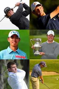 Clockwise from top left: Alan Dunbar,<br> Steven Fox, Nathan Smith, Michael<br> Weaver, T.J. Vogel, Tianlang Guan 