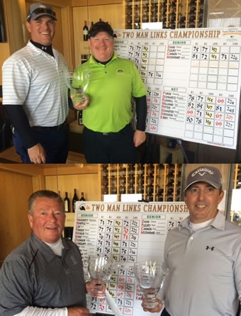 Net winners Mark Schaefer (left top) and Jeff Potter<br>Senior champs Paul Batchelor (lower left) and Steven Ward