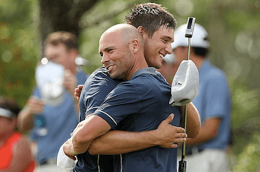 2015 NCAA individual champion Bryson DeChambeau<Br>hugging coach Jason Enloe (Tracy Wilcox/Golfweek)