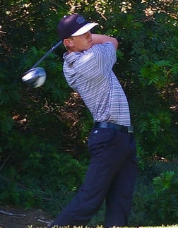 The long-hitting Jake Knapp lets unleashes one <br>on No. 6 at Big Canyon CC