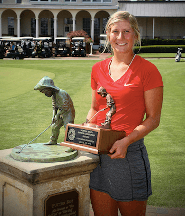 Bailey Tardy with the Putter Boy trophy<br>(Thomas Toohey Brown photo)