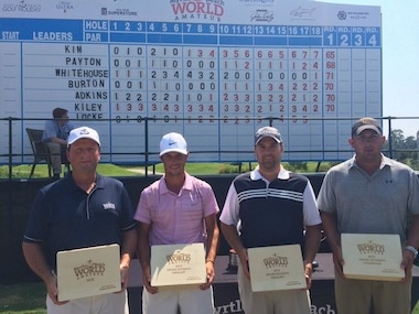 (From left to right) Matt Corbitt, Ryan Reynolds,<br>Eric King, and champion Anthony Baker
