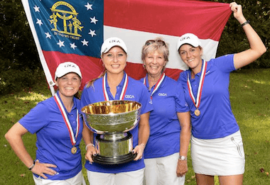 The victorious Georgia squad, from left: Margaret<br>Shirley, Lauren Lightfritz, Emilie Meason,<br>non-playing captain Belinda Marsh