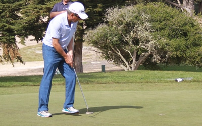 Chip Lutz sinks the winning putt on the 5th hole <br>(NCGA Photo)</br>