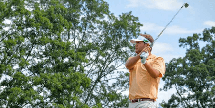 Mark Lawrence Jr. tees off on No. 13 on Friday <br>(VSGA Photo)</br>