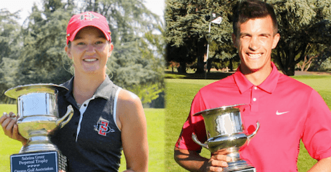 Haleigh Krause (L) and Calvin Green (R) with Oregon Public Link trophies <br>(OGA Photo)</br>