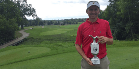 Bill Williamson with his second consecutive Cincinnati Mid-Amateur trophy <br>(GCGA Photo)</br>