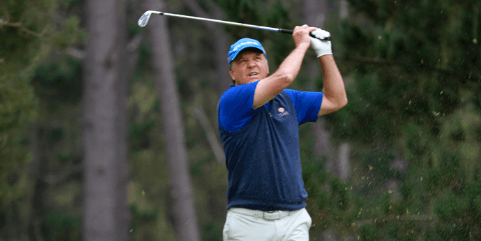 Randy Haag watches a shot on Friday in the NCGA Senior Match Play final <br>(NCGA Photo)