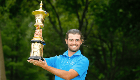 Curtis Luck holds the Havemeyer Trophy <br>(USGA Photo)