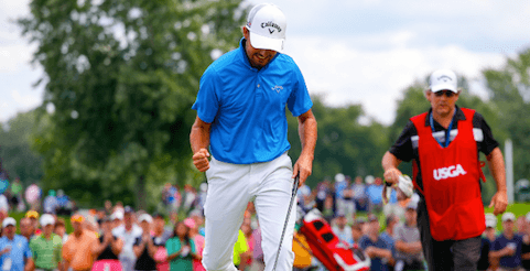 Curtis Luck pumps his first after winning the 25th hole <br>(USGA Photo)