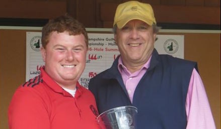 Phil Pleat (R) has made a habit of receiving the New Hampshire Senior trophy <br>(NH Golf Association Photo)