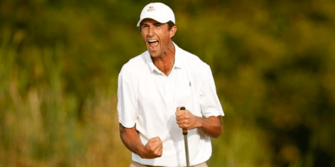 Stewart Hagestad celebrates his U.S. Mid-Amateur winning putt <br>(USGA Photo)