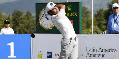 Toto Gana watches the opening tee shot of his third round <br>(LAAC Photo)