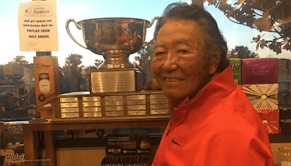 Jim Ono with the San Mateo Senior Division Trophy <br>(Photo Courtesy of Poplar Creed Head Professional Dana Banke)