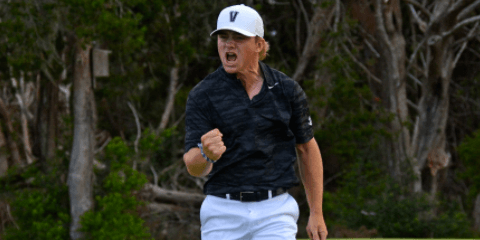 John Augenstein drained the winning putt of Vanderbilt's semifinal match <br>(Photo by Steven Colquitt of the SEC)