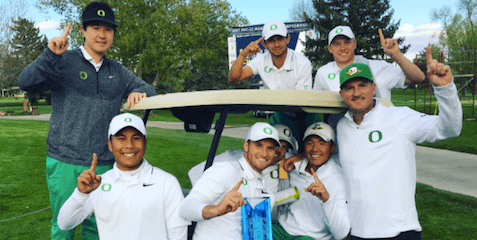 Oregon celebrates their Pac-12 title <br>(Oregon Athletics Photo)