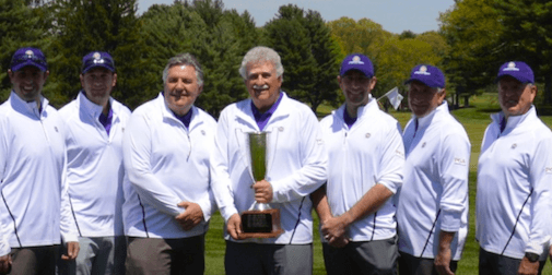 Connecticut Section PGA captain Dennis Coscina <br>holds the Julius Boros Challenge Cup <br>(CSGA Photo)