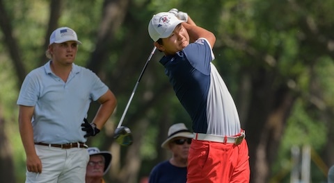 Memorial Amateur champ Alex Lee, decked out in red, white, and blue<br>photo courtesy John Schmidt