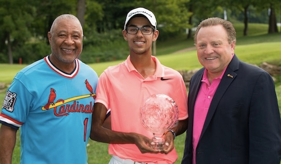 Record-breaker Akshay Bhatia (c) with Baseball Hall Of Fame Member<br>Ozzie Smith and PGA of America President Paul Levy