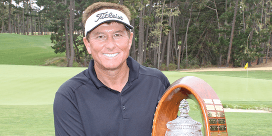 Tony Padilla holds the NCGA Senior Amateur trophy <br>(NCGA Photo)