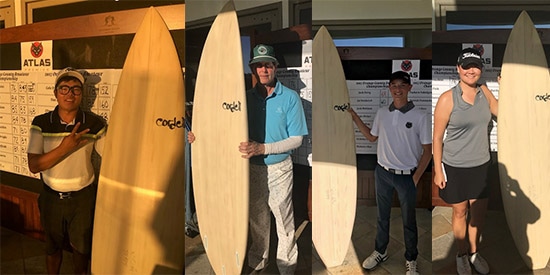 Surf's up! Bobby Kim, Stephanie Liu, George Borst, and Chase Gioffredi