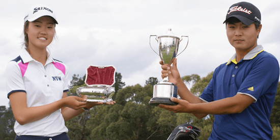 Tasmanian Open winners Grace Kim (L) and Chang Gi Lee (R) <br>(Golf Tasmania Photo)