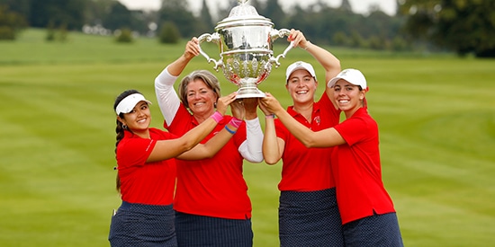 The U.S. hoists the Espirito Santo Trophy in Ireland (USGA photo)