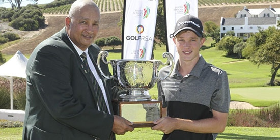 Jayden Schaper accepting the trophy (GolfRSA/Withers and Son Photography photo)
