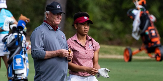 Associate head coach Puggy Blackmon with Anita Uwadia (SC Athletics/Twitter photo)