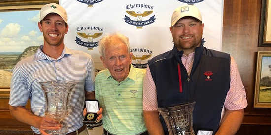 Bryant Lach and Matt Cordell flank Jack Burke Jr.