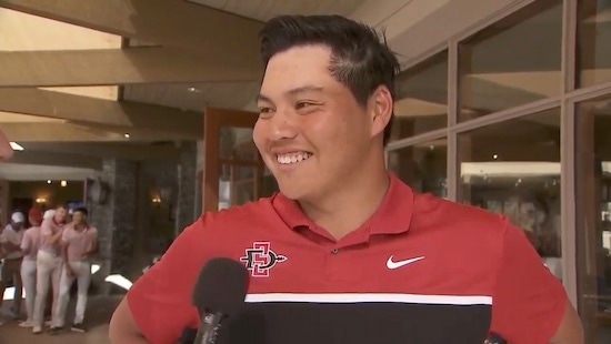Individual winner Leo Oyo of SDSU won his first collegiate title <br>(Golfweek/Live Stream Interview photo)