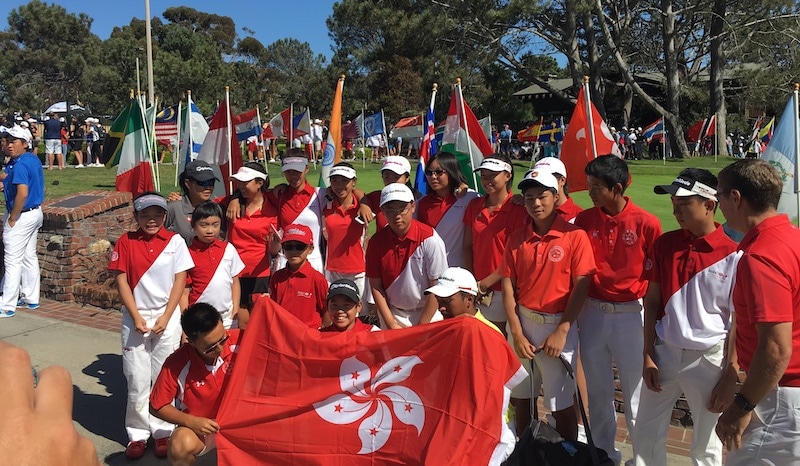 The five-petaled, white orchid flag of Hong Kong at the IMG Junior World