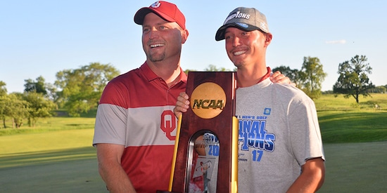 Ryan Hybl (L) celebrates OU's 2017 NCAA Championship (soonersports.com)