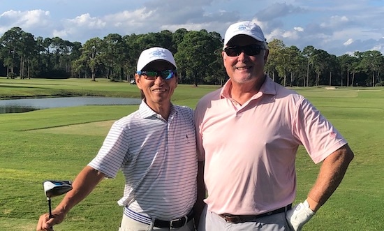 Toshi Hirata (left) eagled the third playoff hole to defeat Stevie Cannady