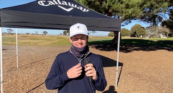 Man behind the mask - Weston Payne shows his smile (briefly) <br>after his post-round interview