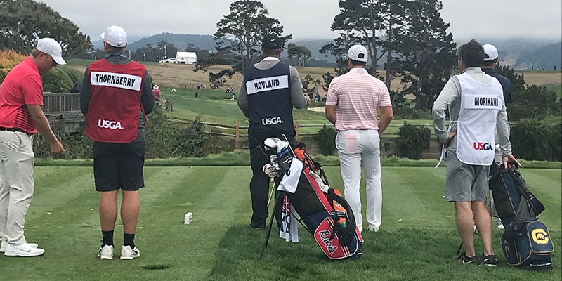 The power grouping of Thornberry, Hovland and Morikawa at the 2018 U.S. Amateur (AmateurGolf.com photo)