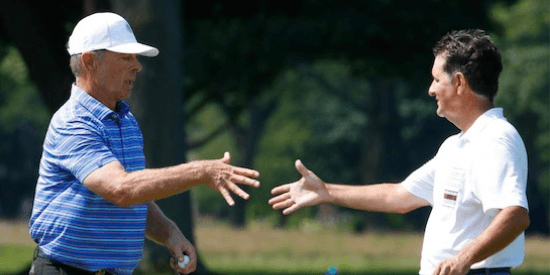 Kory Frost (l) upset No. 1 seed Tim Hogarth in the first round of match play (USGA photo)