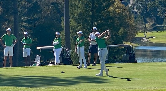 The Team from South Africa tees of the gorgeous 10th hole<br>at Whispering Pines in the 2021 Spirit Country Sponsor event