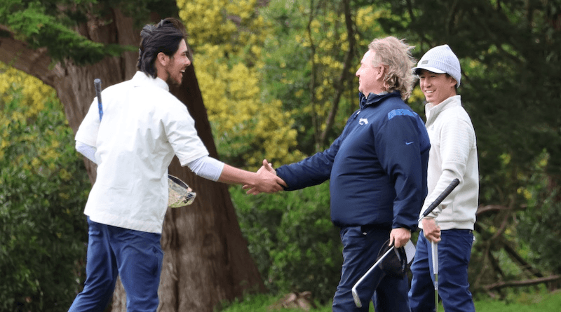 Tom Huckaby (center, shaking Ryan Wilson's hand) ran into a buzz saw named Ryan Takasugi (right) today