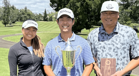 From left, Kate Nakaoka, Remington Hirano, Matthew Ma (HSGA Photo)